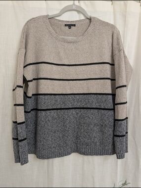 Staccato Color Block Sweater Large Beige Gray Striped Knit
